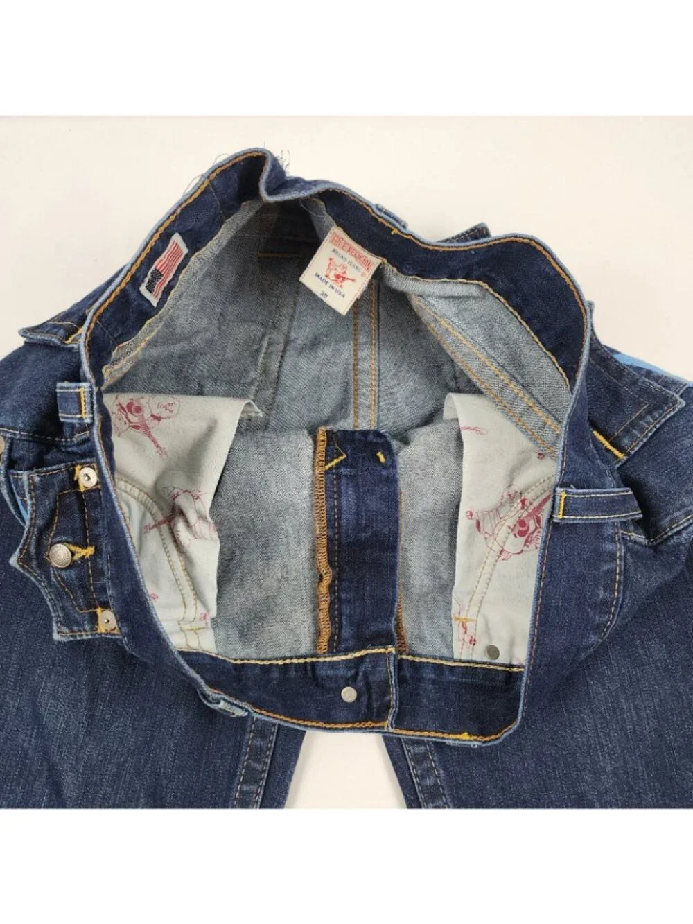 True Religion Jeans Mens 38 Ricky Flap Straight Blue M24859P43 Altered Hem Waist